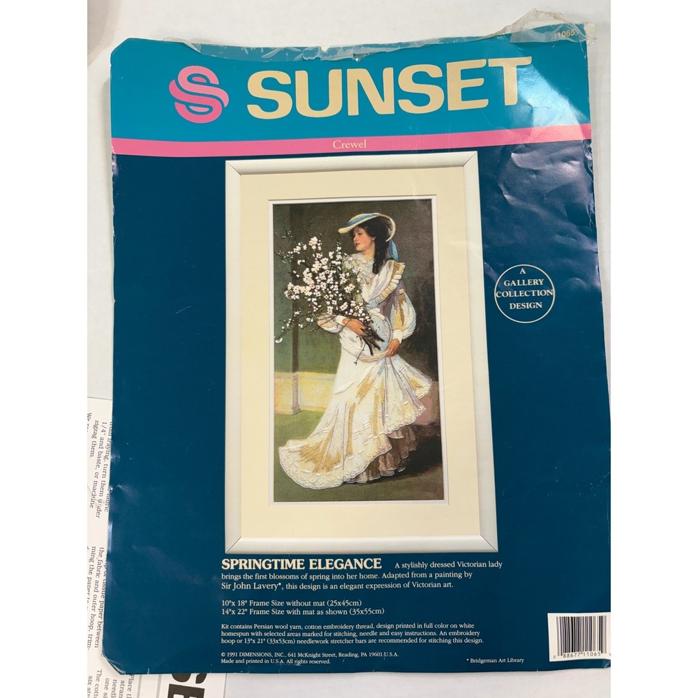 NOS Dimensions Sunset Crewel Kit Springtime Elegance 11065 Victorian Lady